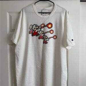 Super Mario Bros & Champion White Tee with Fireball Graphic